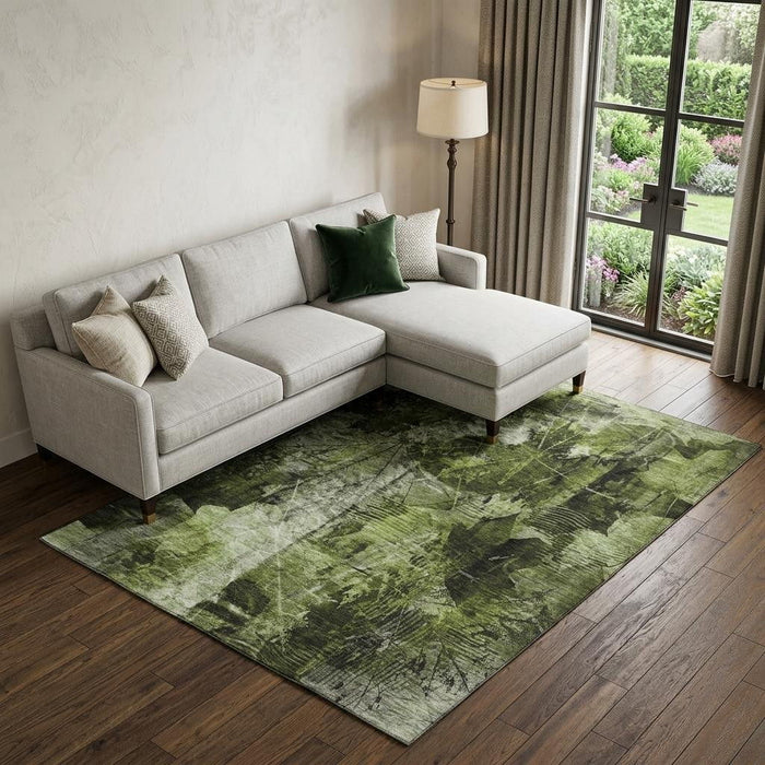 8' X 10' Floral Washable Area Rug With UV Protection (649070) - Green / Ivory