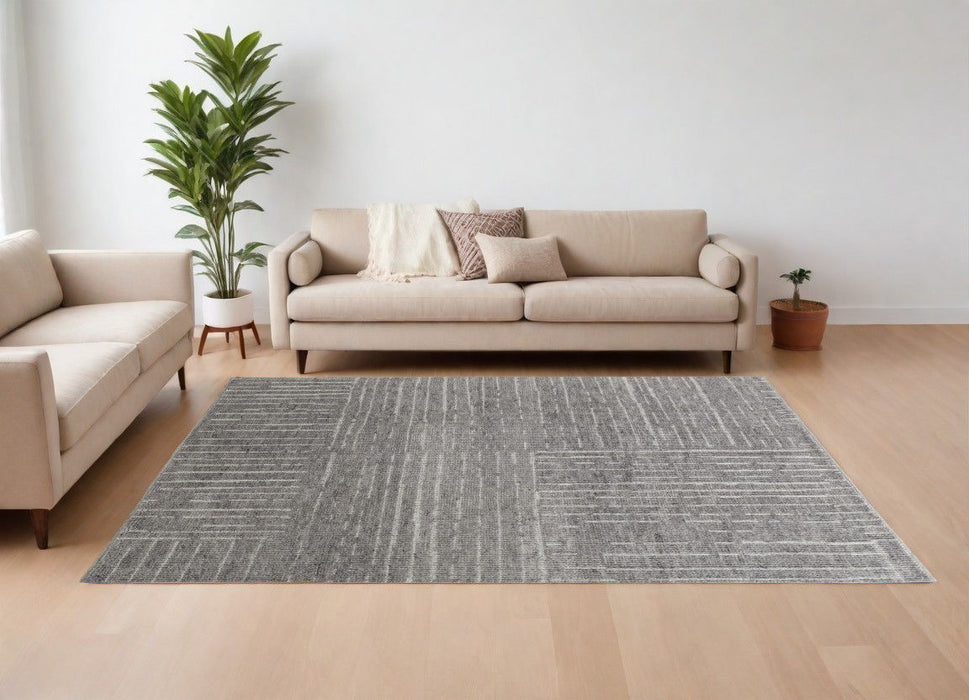 9' x 13' Wool Checkered Hand Knotted Worn Faded Area Rug - Gray And Ivory
