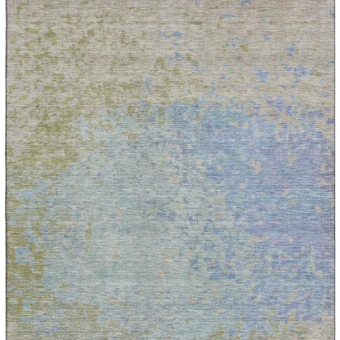 10' X 14' Abstract Washable Area Rug With UV Protection (699664) - Sky Blue / Fern Green / Beige