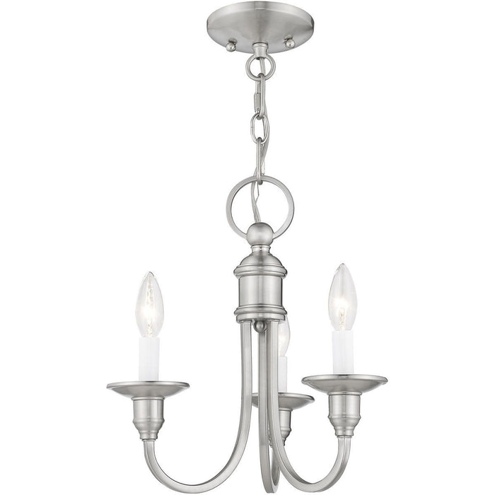 14" Three Light Metal Dimmable Chandelier With Shades - Nickel