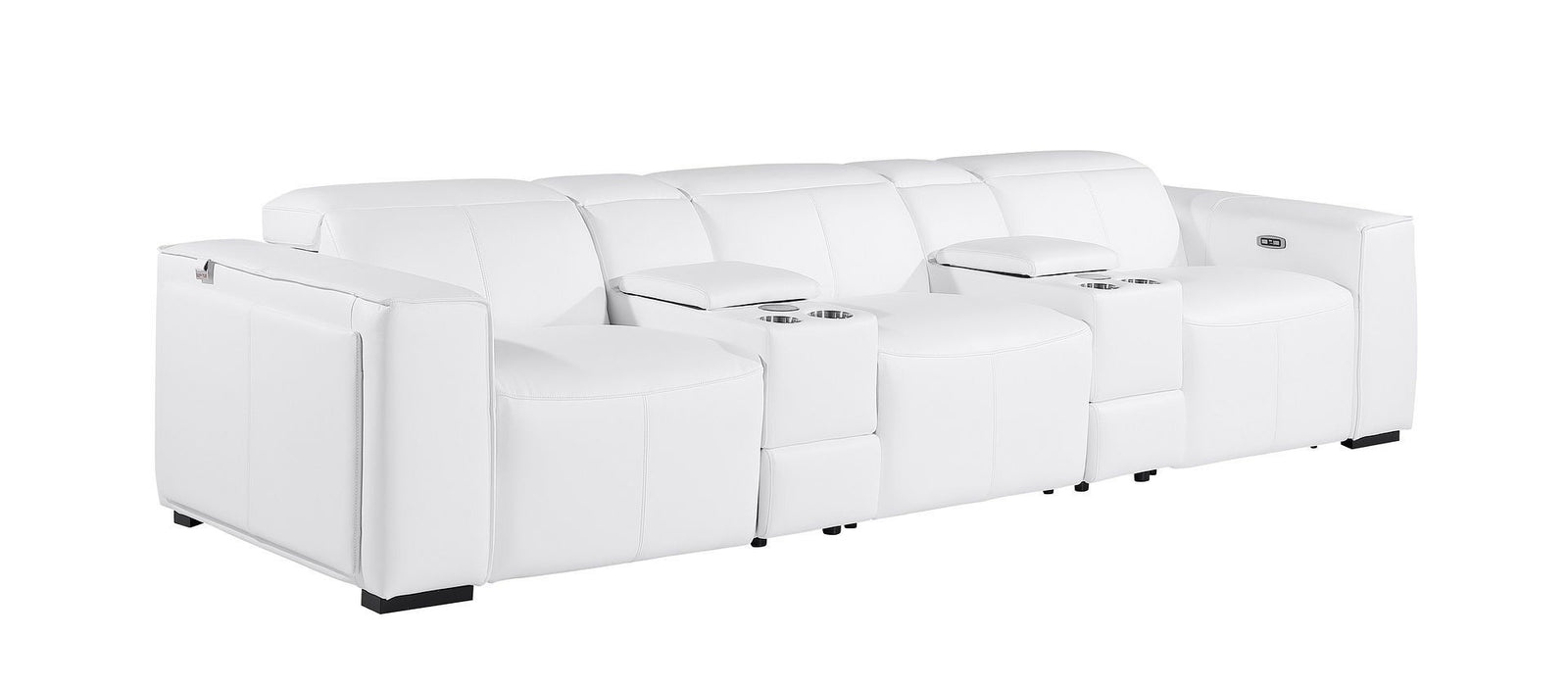 Top Grain Leather Reclining Metal USB Sofa (720398) - White