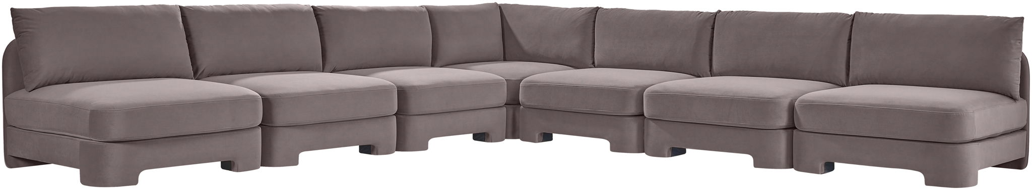 Meridian Furniture Hammond velvet performance fabric 7-piece armless sectional sofa with plush upholstery and modern design.