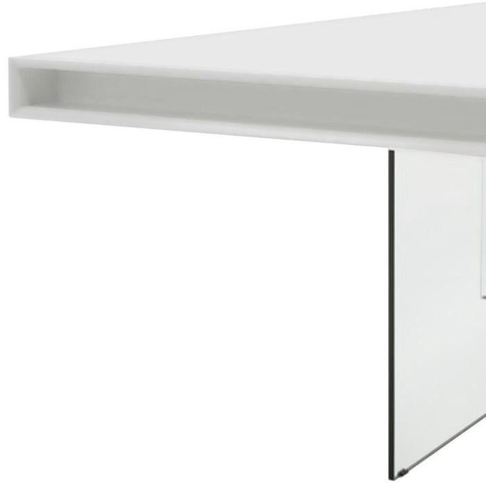 Wood Glass Trestle Base Dining Table - White / Clear