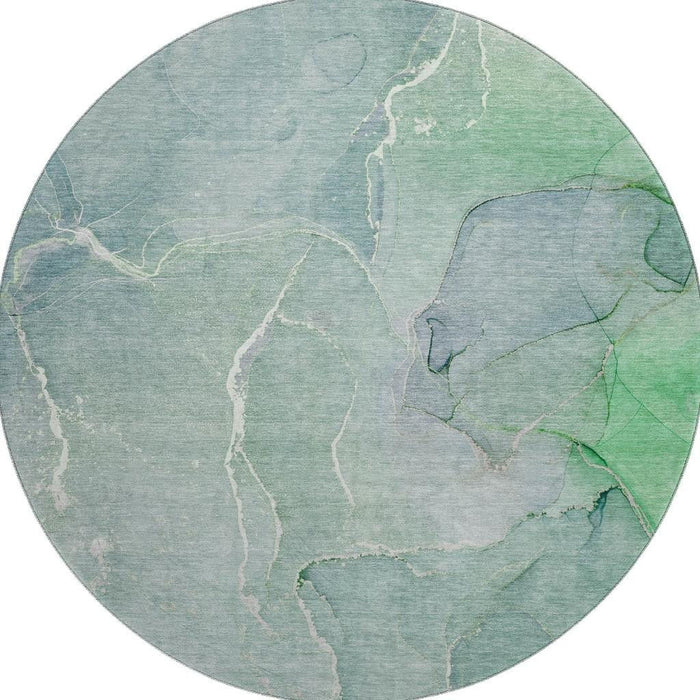 8' Abstract Washable Round Rug With UV Protection (646993) - Teal / Ivory