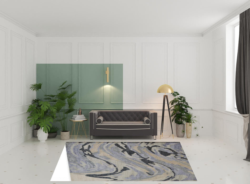 8' x 10' Abstract Tufted Handmade Area Rug - Blue Gray And Taupe