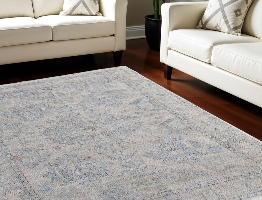 9' X 12' Oriental Hand Woven Distressed Area Rug With Fringe - Gray