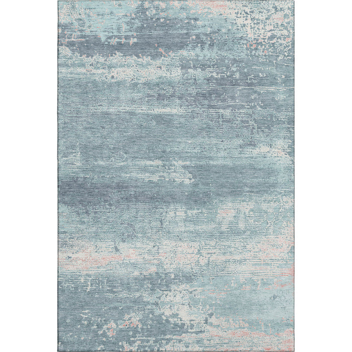 10' X 14' Abstract Washable Area Rug With UV Protection (701117) - Teal / Ivory