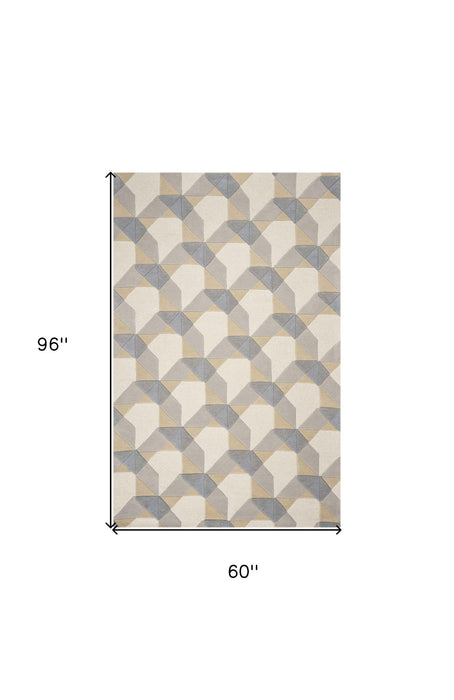 5' x 8' Wool Area Rug - Ivory Or Gray