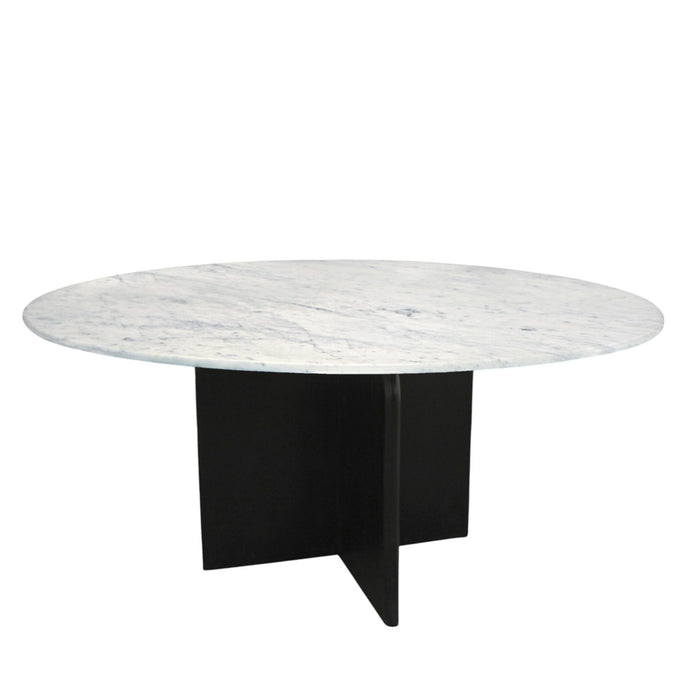60" Marble And Solid Wood Pedestal Base Round Top Dining Table - White