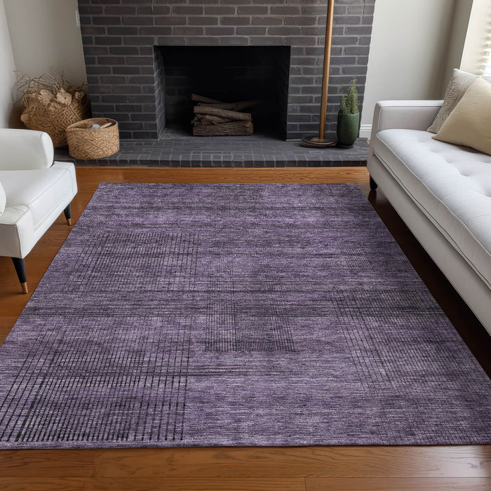 10' X 14' Striped Washable Area Rug With UV Protection - Plum And Gray