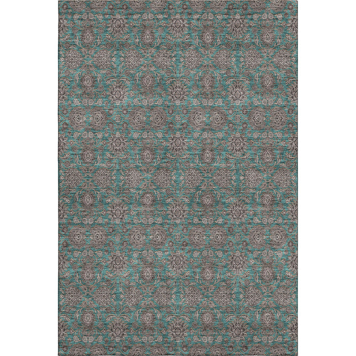 10' X 14' Floral Washable Area Rug With UV Protection (656861) - Teal / Beige