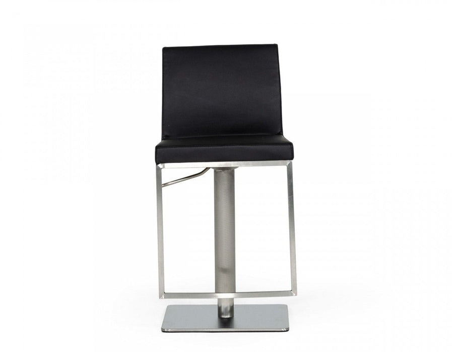 Faux Leather And Stainless Steel Swivel Low Back Bar Height Bar Chair - Black And Silver