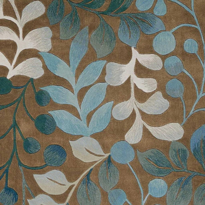 7' X 9' Boical Leaves Area Rug - Blue And Brown
