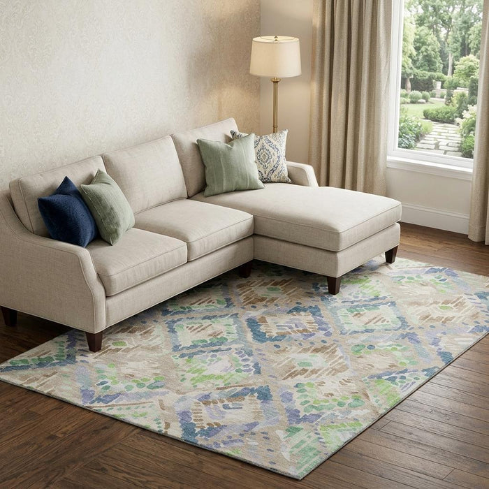 10' X 14' Geometric Washable Area Rug With UV Protection (693000) - Beige / Green / Blue