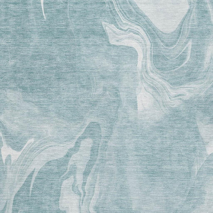 10' X 14' Abstract Washable Area Rug With UV Protection - Teal And Ivory