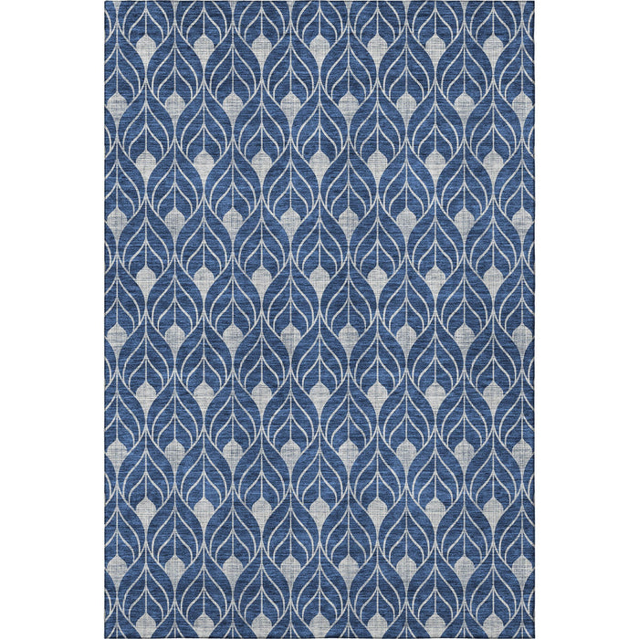10' X 14' Geometric Washable Area Rug With UV Protection (673735) - Navy Blue / Gray