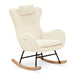 Giga teddy upholstered nursery rocking chair with high backrest, adjustable headrest, pocket, and rubber wood base.