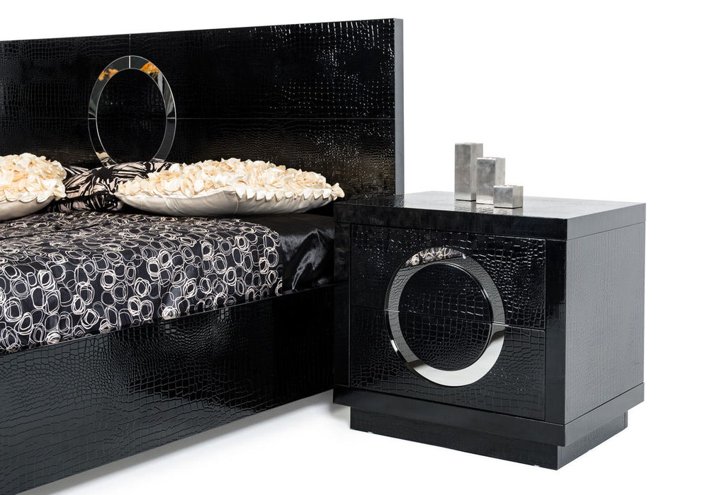 Lacquer Faux Crocodile 2 Drawer Nightstand - Croc Black