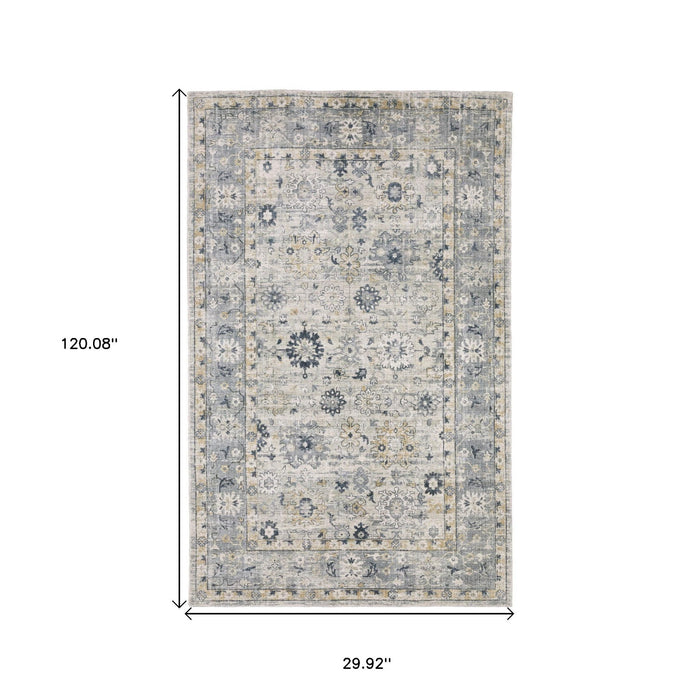10' Oriental Hand Tufted Runner Rug - Gray And Blue