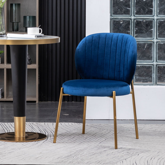Giga Amoa contemporary velvet upholstery dining chair in blue, side chair with sleek modern design and cushioned seat.
