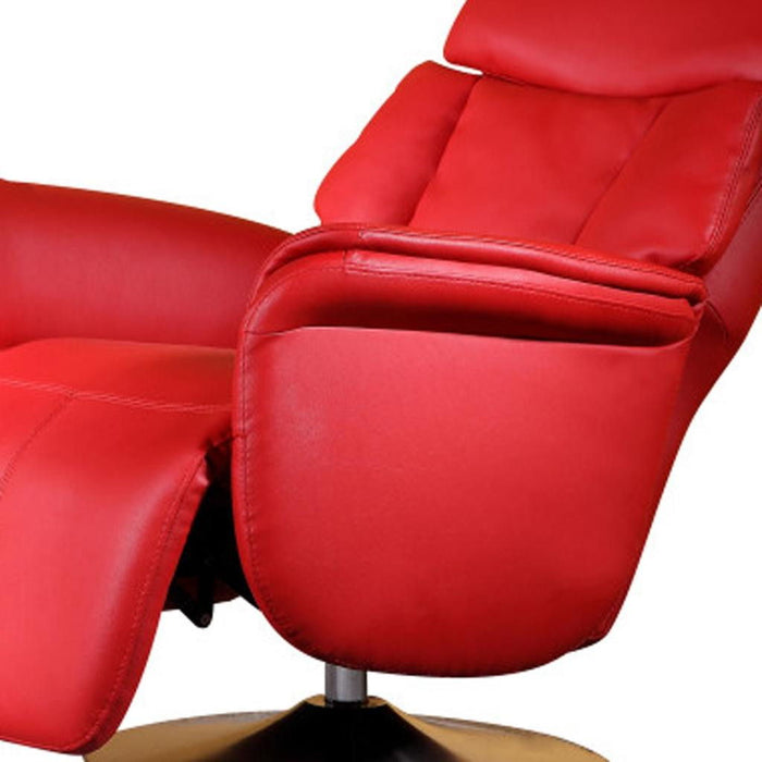 Tufted Genuine Leather Power Swivel Recliner - Red