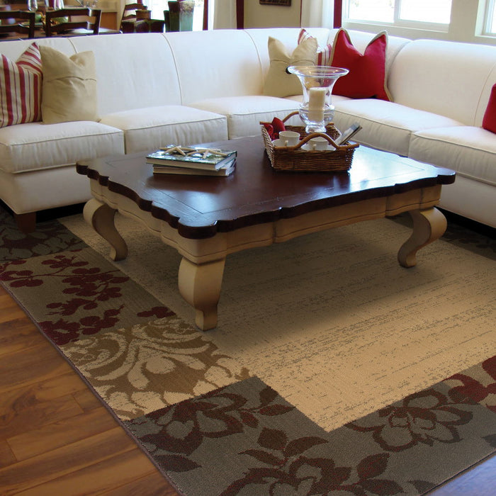 10' x 13' Abstract Power Loom Stain Resistant Area Rug - Beige Red Green Gold And Gray