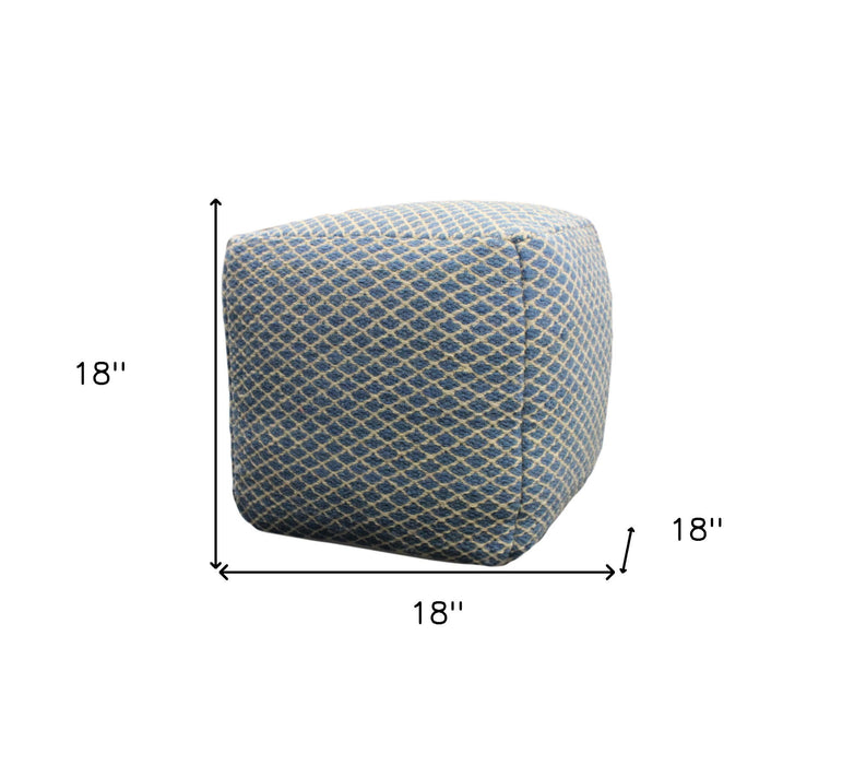 Wool Cube Trellis Pouf Ottoman - Blue And Beige
