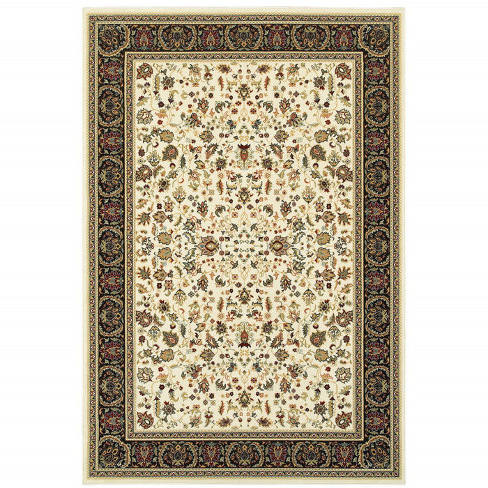 10' x 13' Oriental Power Loom Stain Resistant Area Rug - Ivory And Black