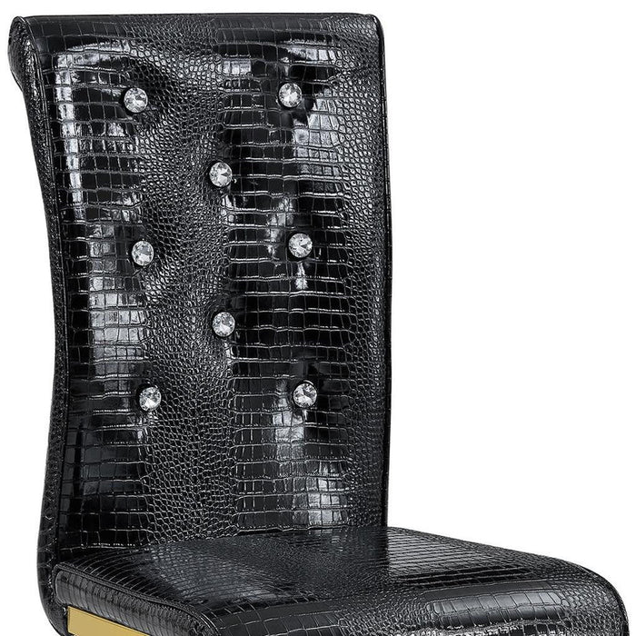 Faux Leather Metal Dining Side Chairs (Set of 4) - Black / Gold