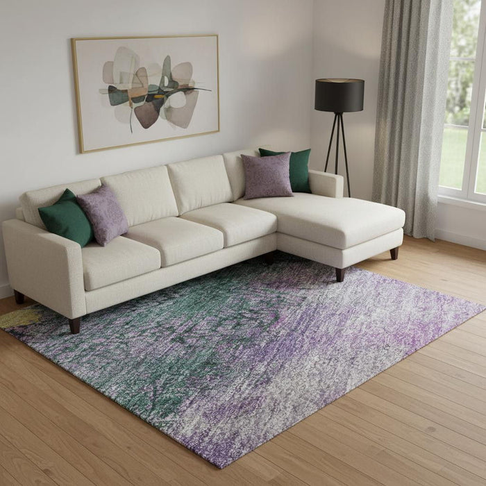 10' X 14' Abstract Washable Area Rug With UV Protection (698059) - Plum / Gold / Emerald