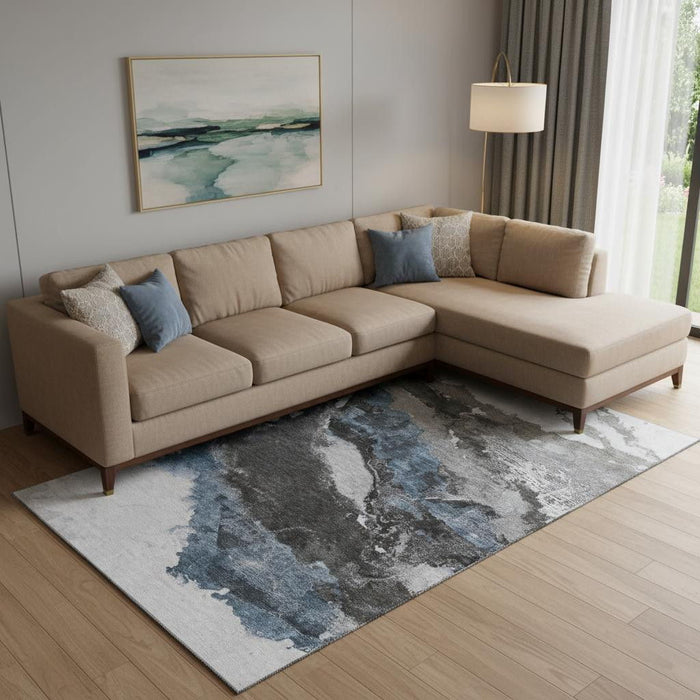 10' X 14' Abstract Washable Area Rug With UV Protection (716659) - Pewter / Ivory