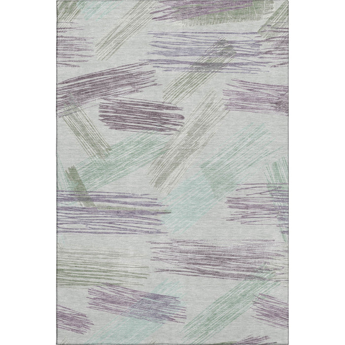 10' X 14' Striped Washable Area Rug With UV Protection (697494) - Sage / Purple / Ivory