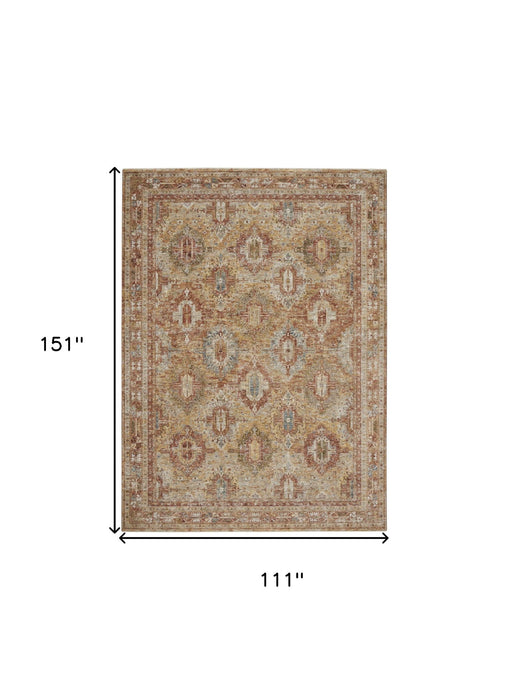 9' X 13' Geometric Distressed Area Rug (553096) - Rust / Ivory / Blue