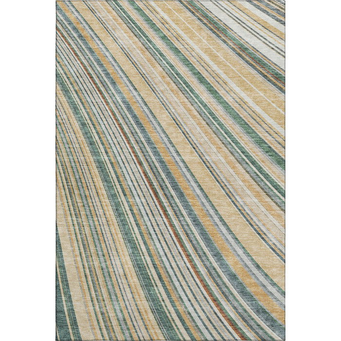 10' X 14' Striped Washable Area Rug With UV Protection (677453) - Beige / Gold / Sage