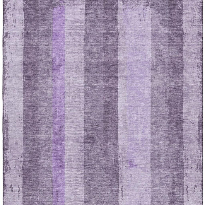 10' X 14' Striped Washable Area Rug With UV Protection (697290) - Purple / Ivory