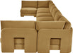 Beige Hammond velvet upholstered 8-piece U-shaped sectional sofa by Meridian Furniture, armless design, stationary living room furniture