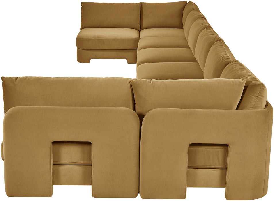 Beige Hammond velvet upholstered 8-piece U-shaped sectional sofa by Meridian Furniture, armless design, stationary living room furniture