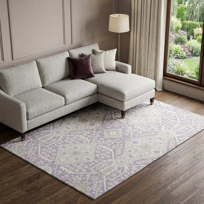 10' X 14' Floral Washable Area Rug With UV Protection (668546) - Lavender / Gray / Beige