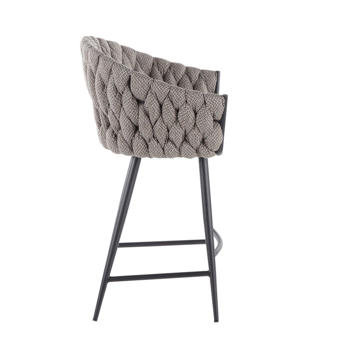 Matisse - Braided Counter Stool - Black Metal With Cream Faux Leather And Gray Fabric