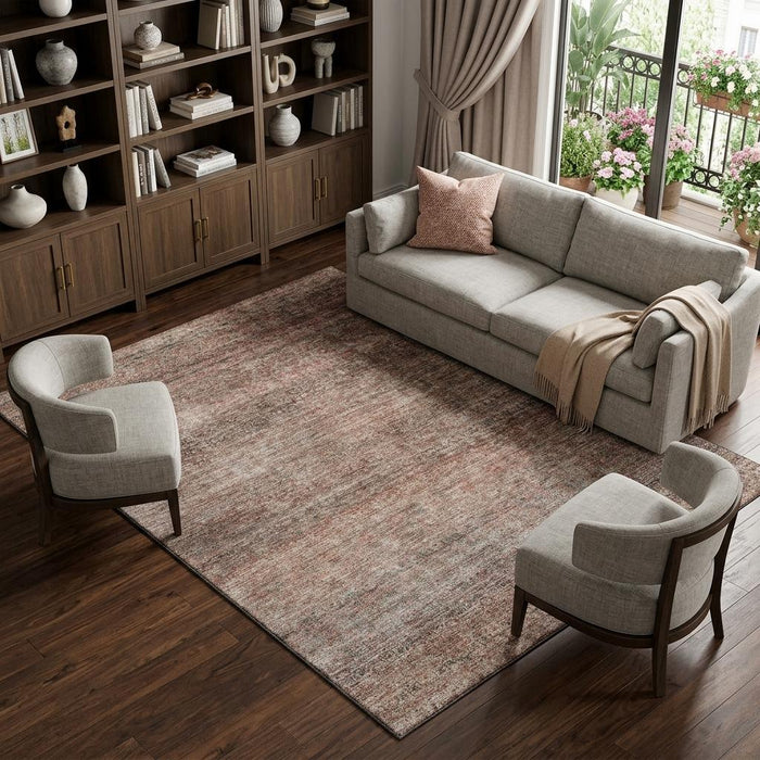 10' X 14' Striped Washable Area Rug With UV Protection (688147) - Coral / Gray / Silver