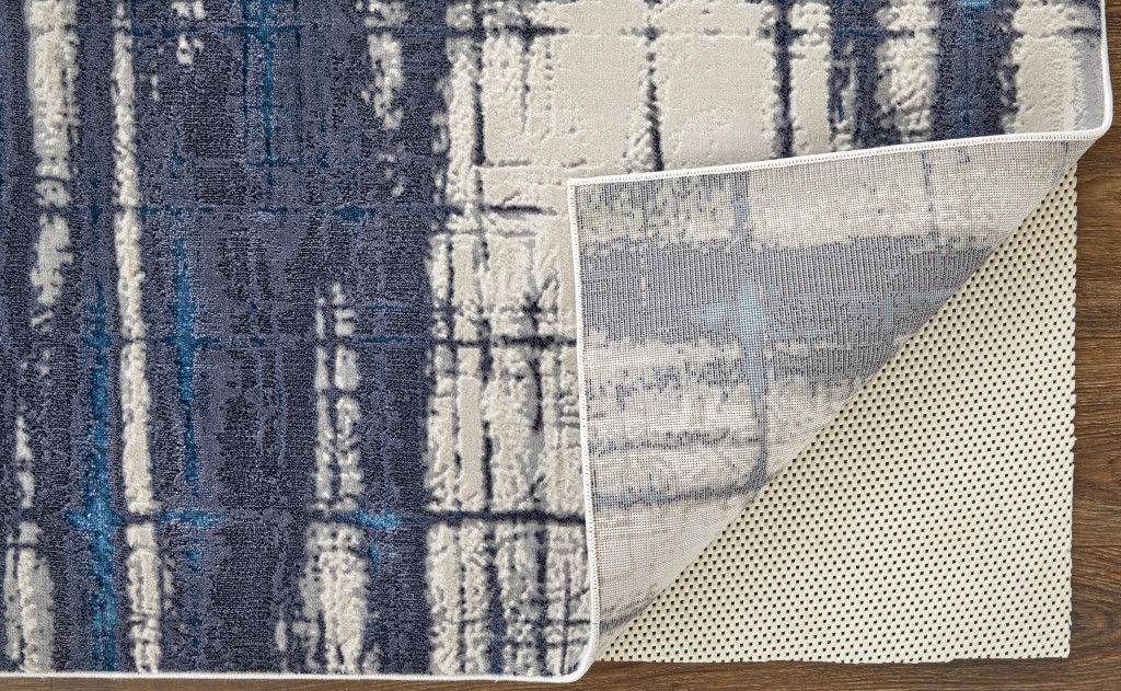 9' x 12' Abstract Power Loom Distressed Area Rug - Ivory Blue And Gray