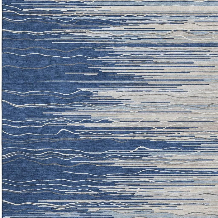 10' X 14' Striped Washable Area Rug With UV Protection (678395) - Navy Blue / Ivory / Gray