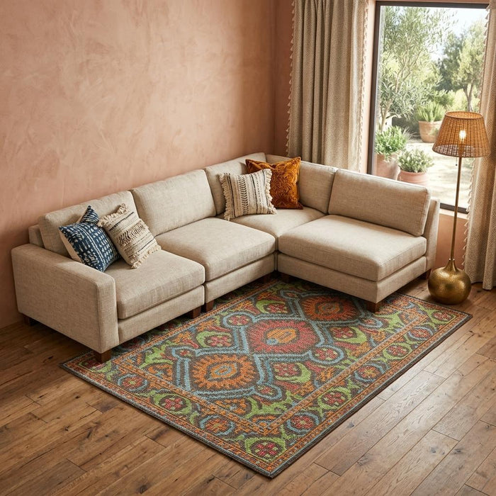 9' X 13' Wool Geometric Hand Knotted Area Rug (744418) - Red / Orange / Green