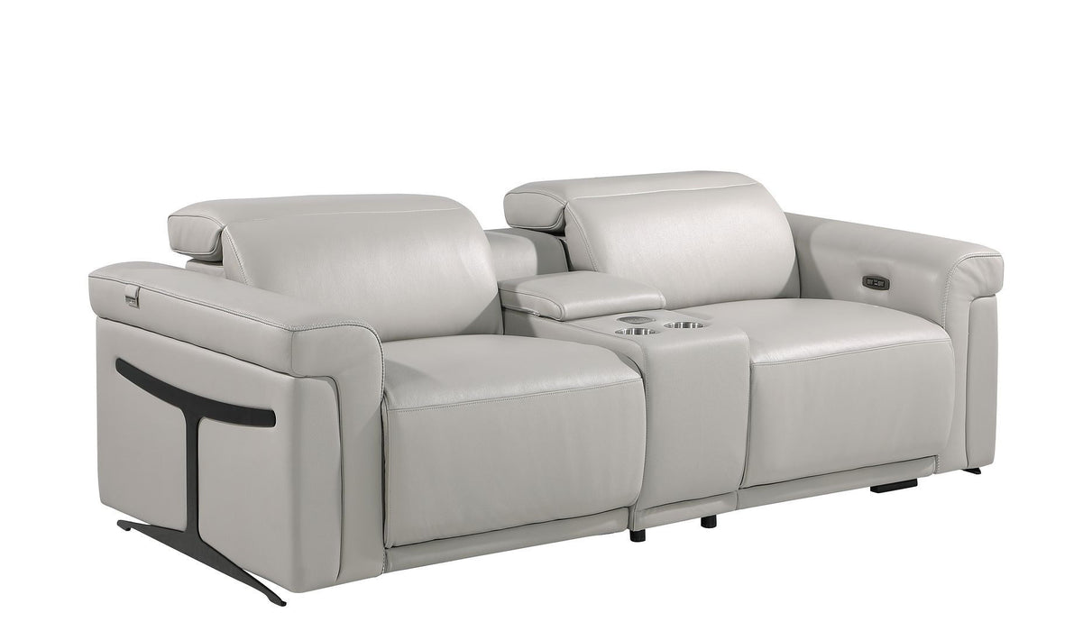 Italian Leather Power Reclining Loveseat With Storage (720530) - Light Gray / Black