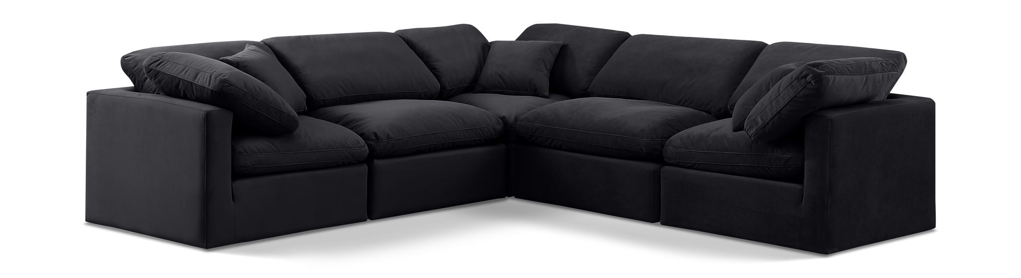 Velvet Meridian Furniture Indulge 5-Piece Modular Corner Sectional in a stylish stationary sectional sofa setup