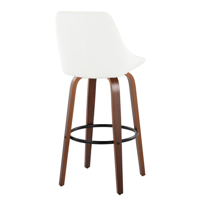 Diana - 30" Fixed-Height Barstool With Swivel And Round Black Metal Footrest (Set of 2) - Walnut Wood