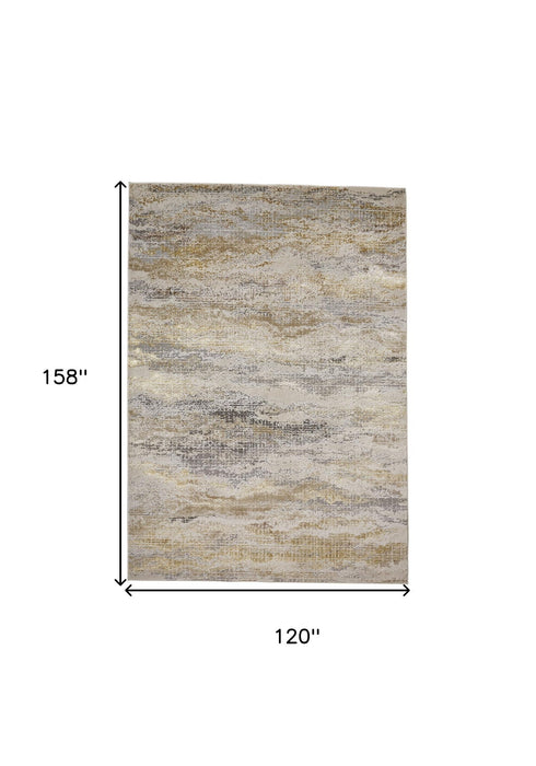 10' x 13' Abstract Stain Resistant Area Rug - Gold Gray And Ivory
