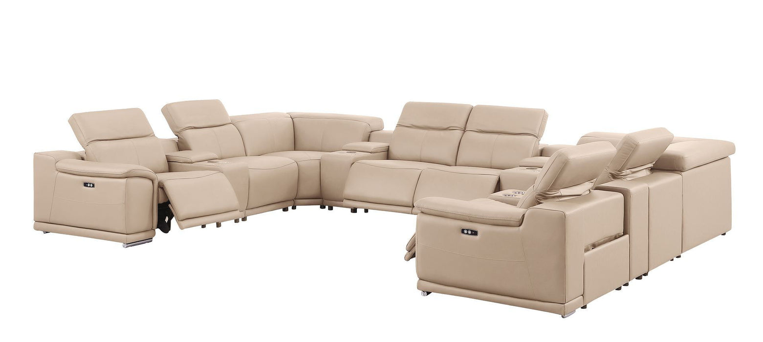 Leather Modular U-Shaped Twelve Piece Corner Sectional With Console - Beige