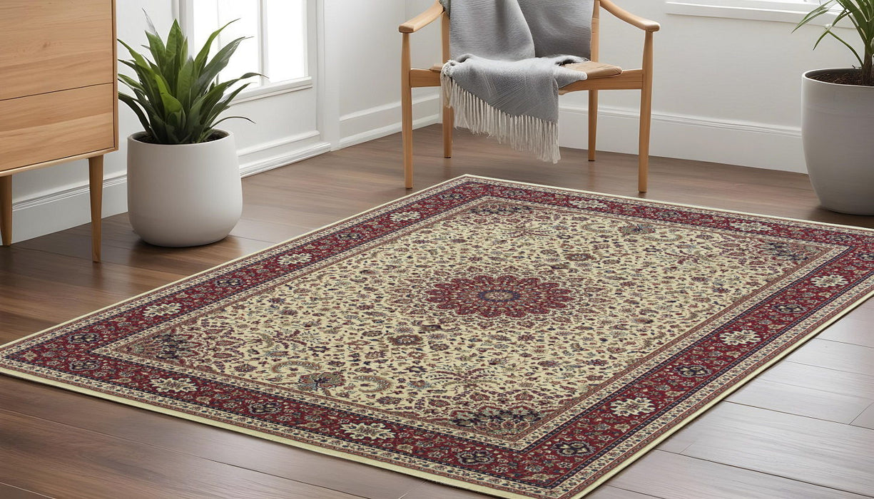 8' Oriental Square Rug - Ivory / Red