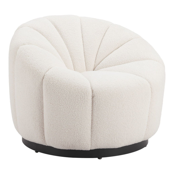 36" Faux Shearling And Upholstered Barrel Chair - Cream / Black